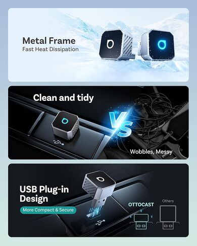 OTTOCAST Mini 3.0 (Pot) 2025 Wireless CarPlay & Android Auto 2 في 1 محول، التوصيل والتشغيل، 5 جيجا هرتز WiFi، اتصال تلقائي لأجهزة iPhone وAndroid، يناسب 98%+ OEM من سيارات CarPlay السلكية in Kuwait