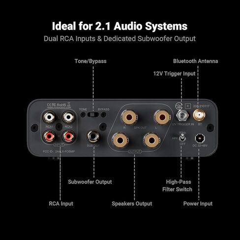 Fosi Audio BT20A MAX مضخم طاقة ستيريو، 300 وات × 2 مضخم صوت هاي فاي مع تقنية PFFB + كابل Fosi Audio 2RCA إلى 2RCA بطول 3.9 قدم، مطلي بالذهب 2 RCA ذكر إلى 2 RCA in Kuwait