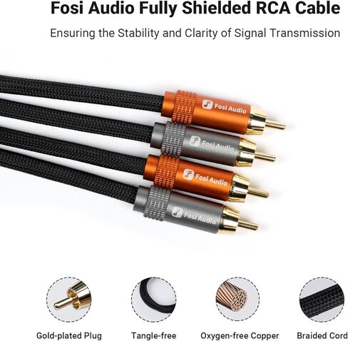 Fosi Audio BT20A MAX مضخم طاقة ستيريو، 300 وات × 2 مضخم صوت هاي فاي مع تقنية PFFB + كابل Fosi Audio 2RCA إلى 2RCA بطول 3.9 قدم، مطلي بالذهب 2 RCA ذكر إلى 2 RCA in Kuwait
