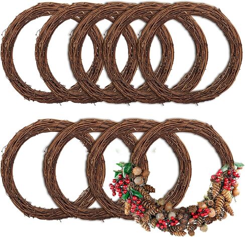 7 PCS Natural Grapevine Wreaths - 12 Inch Beautiful Vine Branch Wreath, Rattan Wreath, Grapevines Wreath Bulk, Ideal for DIY Crafts and Christmas Decorations, Ideal for Outdoor and Indoor Use in Saudi Arabia