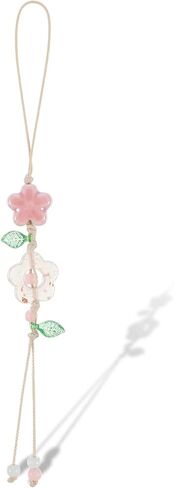 Cute Flower Phone Charm Pink Y2K Ceramic Floral Phone Charm Beaded Leaf Handmade Decor Camera Bag Pendants Accessories for Women in Saudi Arabia