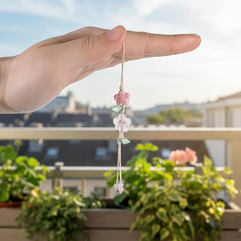 Cute Flower Phone Charm Pink Y2K Ceramic Floral Phone Charm Beaded Leaf Handmade Decor Camera Bag Pendants Accessories for Women in Saudi Arabia