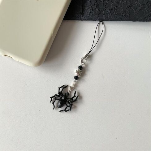 Black Spider Bowknot Pendant, Halloween Phone Charm, Beaded Lanyard Strap Accessory in Saudi Arabia