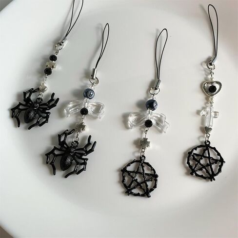 Black Spider Bowknot Pendant, Halloween Phone Charm, Beaded Lanyard Strap Accessory in Saudi Arabia