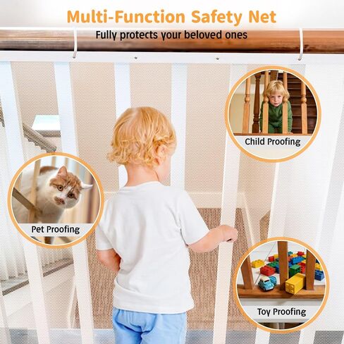 South to East Banister Guard for Baby, 15ft x 3ft Child Safety Net, Balcony Netting for Pets, Stair Railing Cover Baby Proofing, No Drilling, Stairway Mesh Netting Indoor Outdoor for Kids, Pets, Toys | Balcony Netting, Stair Railing Cover Baby Proofing, N in Saudi Arabia