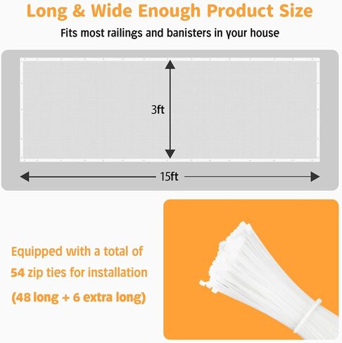 South to East Banister Guard for Baby, 15ft x 3ft Child Safety Net, Balcony Netting for Pets, Stair Railing Cover Baby Proofing, No Drilling, Stairway Mesh Netting Indoor Outdoor for Kids, Pets, Toys | Balcony Netting, Stair Railing Cover Baby Proofing, N in Saudi Arabia