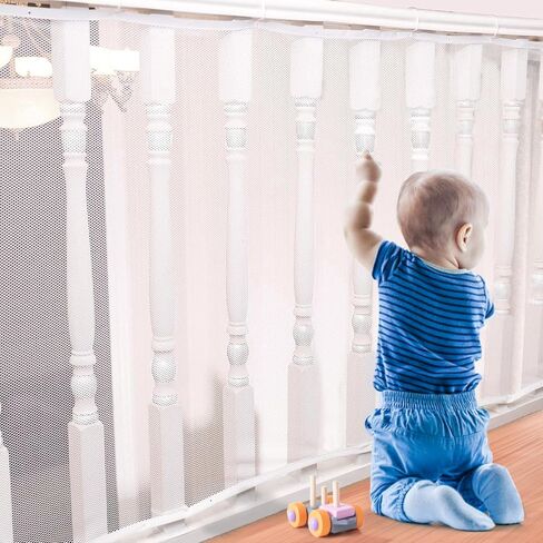 Tupi Banister Guard for Baby - 10ft Lx 3ft H، شبكة شرفة ممتازة للحيوانات الأليفة، شبكة أمان للأطفال، شبكة مقاومة لدرابزين الدرج للأطفال والألعاب والحيوانات الأليفة - أبيض in Kuwait