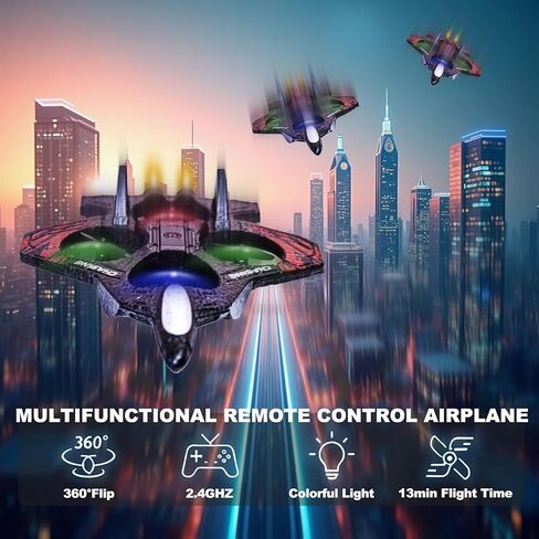 طائرة رغوية تعمل بالتحكم عن بعد، طائرات تحكم عن بعد مع أضواء LED طائرة مقاتلة للرحلات الليلية في الهواء الطلق بزاوية 360 درجة لعبة طائرة بدون طيار للبالغين المبتدئين in Kuwait