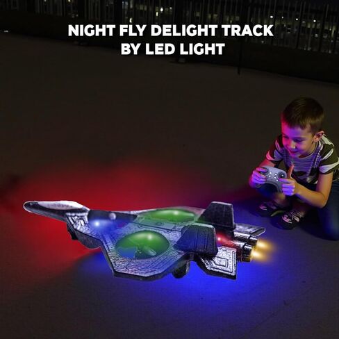 طائرة رغوية تعمل بالتحكم عن بعد، طائرات تحكم عن بعد مع أضواء LED طائرة مقاتلة للرحلات الليلية في الهواء الطلق بزاوية 360 درجة لعبة طائرة بدون طيار للبالغين المبتدئين in Kuwait