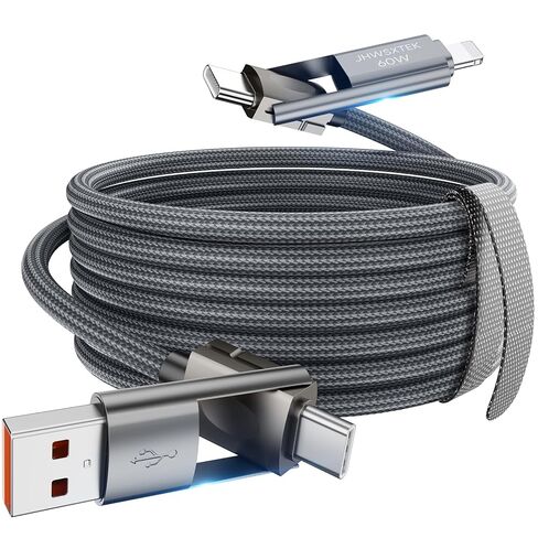 كابل شحن 4 في 1، كابل USB إلى USB C بقدرة 240 واط بطول 10 أقدام، سلك شاحن متعدد الشحن السريع مع منفذ من النوع C/USB A/L لأجهزة iPhone 16/15/14 Series MacBook iPad Pixel Samsung Switch PS5 Tablet والمزيد in Saudi Arabia