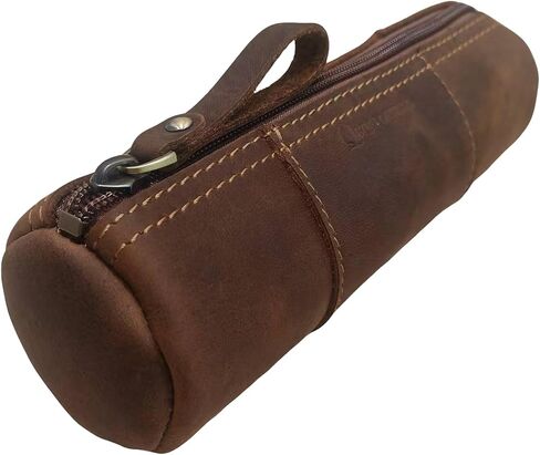 Leather Pencil Case - Full Grain Leather Zippered Pen Pouch, Handcrafted Stationery Organizer for Artists, Students & Office, Elegant Gift with Premium Pen Holder (Brown) in Saudi Arabia