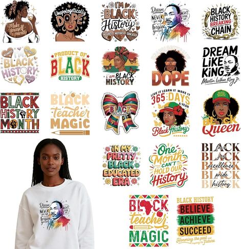 نقل DTF جاهز للضغط - 15pcs نساء سود يقرأون الحديد على التحويلات إلى tshirts ، والأميركيين الأفارقة الحديد على بقع شارات ، ومحبي الكتب ملصقات نقل الحرارة لأكياس الملابس DIY in Kuwait