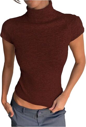 GORGLITTER Women's Y2k Short Cap Sleeve Cropped Sweater Casual Lightweight Turtleneck Sweaters in Saudi Arabia