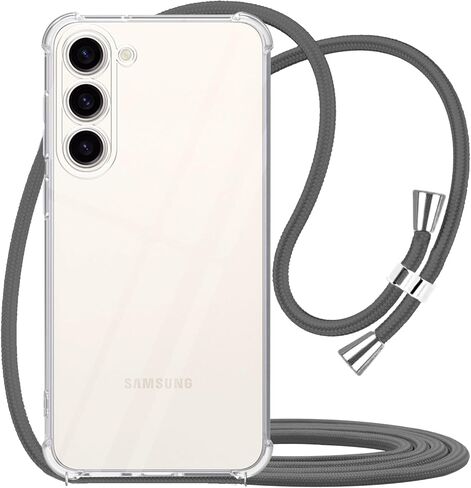 YESPURE مصمم لهاتف Galaxy S23، جراب شفاف مع حزام رقبة قابل للتعديل، شفاف ناعم ورفيع من مادة TPU المضادة للخدش ومضاد للأصفرار ومضاد للصدمات لهاتف Samsung Galaxy S23 - رمادي in Kuwait