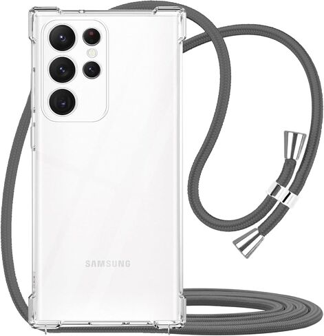 YESPURE مصمم لهاتف Galaxy S23، جراب شفاف مع حزام رقبة قابل للتعديل، شفاف ناعم ورفيع من مادة TPU المضادة للخدش ومضاد للأصفرار ومضاد للصدمات لهاتف Samsung Galaxy S23 - رمادي in Kuwait
