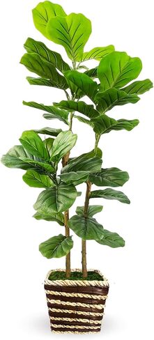 48 Inch Artificial Fiddle Leaf Fig Tree Indoor with Woven Basket - 4ft Tall Fake Tree with Real-Wood Trunk,Faux Plants for Living Rooms, Offices, Kitchens & Outdoor Spaces in Saudi Arabia