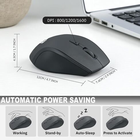 مجموعة لوحة مفاتيح وماوس لاسلكية مريحة، لوحة مفاتيح USB كاملة الحجم 2.4 جيجا هرتز مع مسند للمعصم وماوس لاسلكي قابل للتعديل بـ 3 مستويات DPI لاستخدام الكمبيوتر والكمبيوتر المحمول - أسود in Kuwait