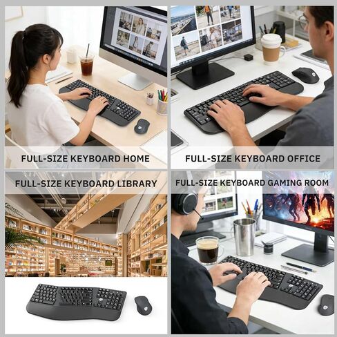 مجموعة لوحة مفاتيح وماوس لاسلكية مريحة، لوحة مفاتيح USB كاملة الحجم 2.4 جيجا هرتز مع مسند للمعصم وماوس لاسلكي قابل للتعديل بـ 3 مستويات DPI لاستخدام الكمبيوتر والكمبيوتر المحمول - أسود in Kuwait