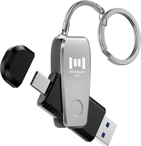 محرك فلاش MOSDART 32 جيجا USB3.0 نوع C 2 في 1 OTG مع سلسلة مفاتيح، لهواتف iPhone15،16،17 وهواتف Android وiPad وMacBook وأجهزة الكمبيوتر المحمولة، فضي in Kuwait
