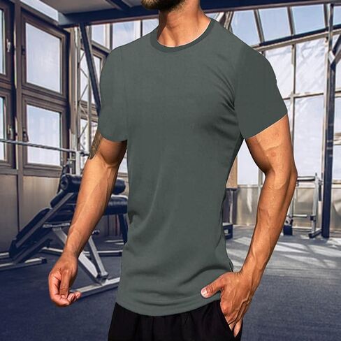 Men's Muscle T-Shirt Summer Slim Fitted Crewneck Short Sleeve Tees Shirts for Gym Workout in Saudi Arabia