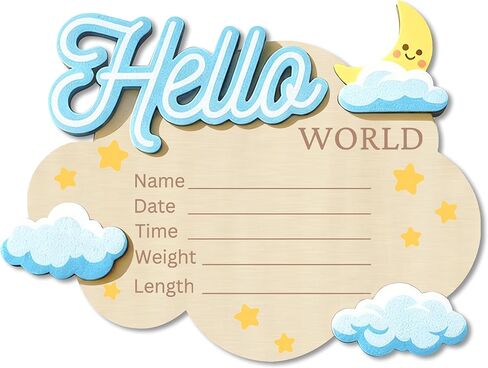 Baby Announcement Sign, 6.1 × 4.72 Inch Cloud Shape Wooden Hello World Newborn Sign, Personalized Birth Announcement Board Welcome Baby Sign for Hospital Nursery Photo Props Keepsake in Saudi Arabia