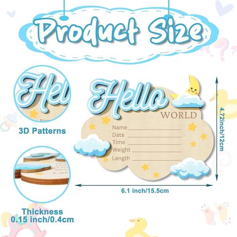 Baby Announcement Sign, 6.1 × 4.72 Inch Cloud Shape Wooden Hello World Newborn Sign, Personalized Birth Announcement Board Welcome Baby Sign for Hospital Nursery Photo Props Keepsake in Saudi Arabia