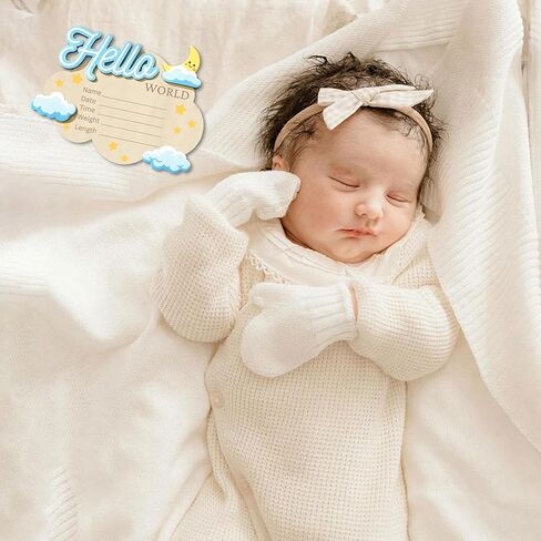 Baby Announcement Sign, 6.1 × 4.72 Inch Cloud Shape Wooden Hello World Newborn Sign, Personalized Birth Announcement Board Welcome Baby Sign for Hospital Nursery Photo Props Keepsake in Saudi Arabia