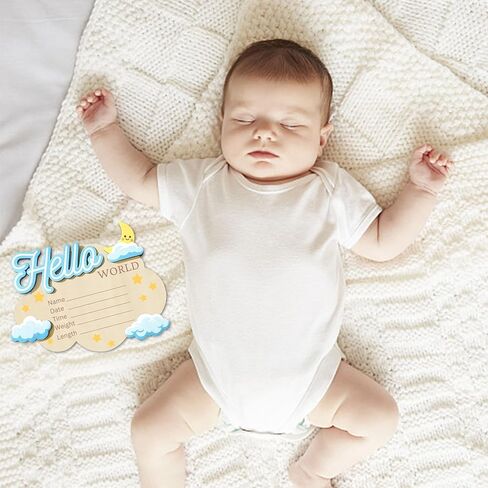 Baby Announcement Sign, 6.1 × 4.72 Inch Cloud Shape Wooden Hello World Newborn Sign, Personalized Birth Announcement Board Welcome Baby Sign for Hospital Nursery Photo Props Keepsake in Saudi Arabia