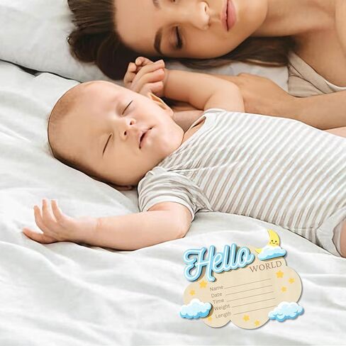 Baby Announcement Sign, 6.1 × 4.72 Inch Cloud Shape Wooden Hello World Newborn Sign, Personalized Birth Announcement Board Welcome Baby Sign for Hospital Nursery Photo Props Keepsake in Saudi Arabia