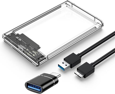 USB 3.0/Type-C 2.5-inch SATA SSD External Hard Drive Enclosure, 6Gbps Transfer Speed, Transparent Case, Tool-Free, Comes with Adapter in Saudi Arabia