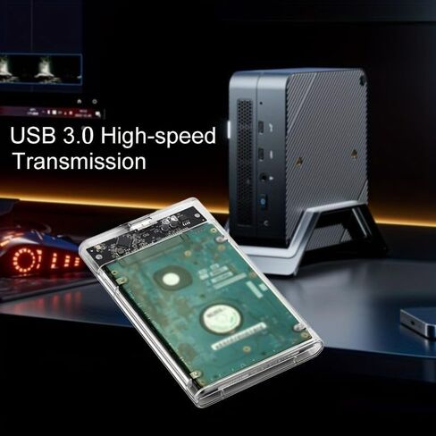 USB 3.0/Type-C 2.5-inch SATA SSD External Hard Drive Enclosure, 6Gbps Transfer Speed, Transparent Case, Tool-Free, Comes with Adapter in Saudi Arabia