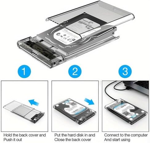 USB 3.0/Type-C 2.5-inch SATA SSD External Hard Drive Enclosure, 6Gbps Transfer Speed, Transparent Case, Tool-Free, Comes with Adapter in Saudi Arabia