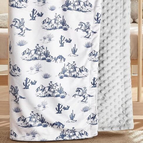 Tegeme Western Baby Blanket Cowboy for Boys Girls Nursery Room Decor, 30 x 40 Inches Soft Baby Receiving Blankets, Warm Lightweight Nursery Western Stuff for Newborn Toddlers Son Daughter(Blue) in Saudi Arabia