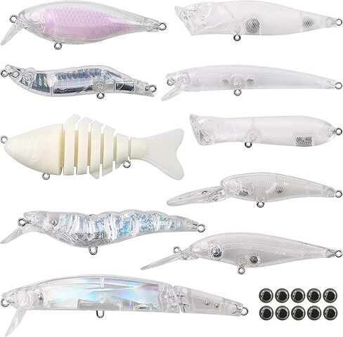 Unpainted Fishing Lures DIY Making Kit, Fishing Blank Lures Unpainted Swimbait Crankbaits Minnow Hard Baits Treble Hooks Split Rings Lure Sticker Eyes DIY Tackle Kit in Saudi Arabia