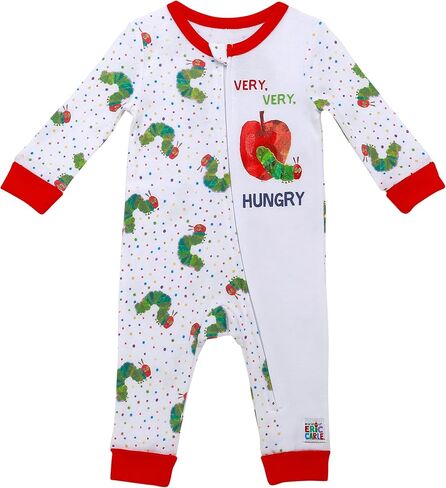 Baby Starters The Very Hungry Caterpillar One Piece Zippered Coverall Pajamas (Cotton, White and Red, 6M) in Saudi Arabia