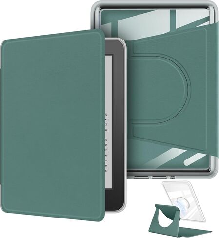 حافظة دوارة 360 درجة لجهاز Kindle Paperwhite مقاس 6 بوصات (إصدار الجيل العاشر - 2018)، تصميم مغناطيسي قابل للفصل، غطاء حامل واقٍ وقابل للتعديل، ظهر شفاف مع خاصية النوم/الاستيقاظ التلقائي، أخضر داكن in Saudi Arabia