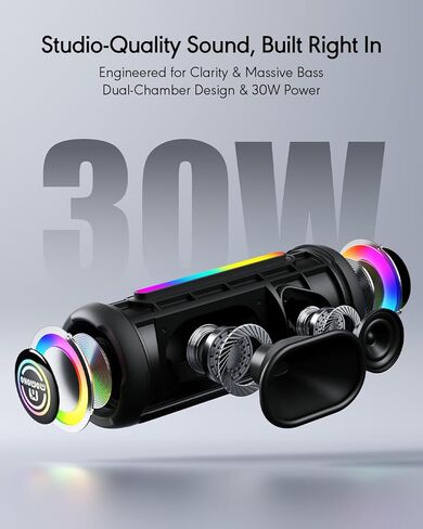 Portable Bluetooth Speaker, IPX7 Waterproof Wireless Speaker, 30W Loud Stereo Sound with Deep Bass, Bluetooth 5.4, EQ Mode for Home/Outdoor/Travel, Birthday Gifts for Adults Men Women Teen (Black) in Saudi Arabia