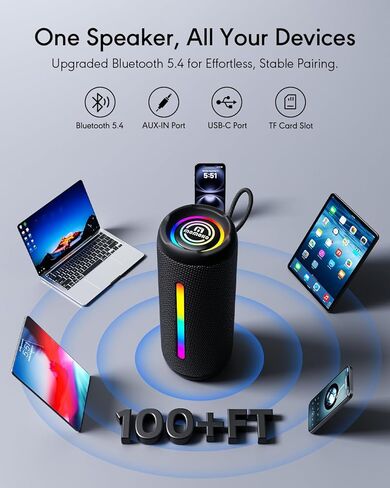 Portable Bluetooth Speaker, IPX7 Waterproof Wireless Speaker, 30W Loud Stereo Sound with Deep Bass, Bluetooth 5.4, EQ Mode for Home/Outdoor/Travel, Birthday Gifts for Adults Men Women Teen (Black) in Saudi Arabia