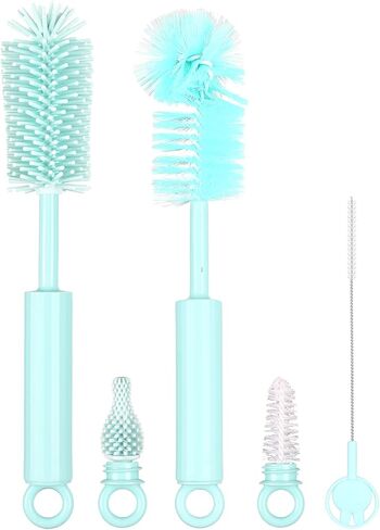 مجموعة فرش زجاجات السيليكون - منظف الزجاجات 5 في 1 من السيليكون والنايلون، خالٍ من مادة BPA لكوب أوالا 24 أونصة/32 أونصة/40 أونصة، مجموعة تنظيف متعددة الوظائف لملحقات أكواب أوالا/ستانلي/يتي - أزرق in Kuwait