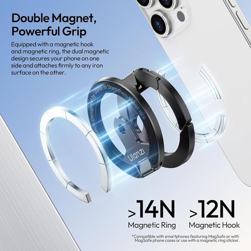 حامل بمقبض هاتف بحلقة مغناطيسية مزدوجة من ULANZI MA02، مصنوع من الألومنيوم لمسند MagSafe Gym المتوافق مع سلسلة iPhone 17-12، حامل ثلاثي للهاتف قابل للطي مع برغي 1/4 بوصة للبث المباشر لمدونة الفيديو in Kuwait