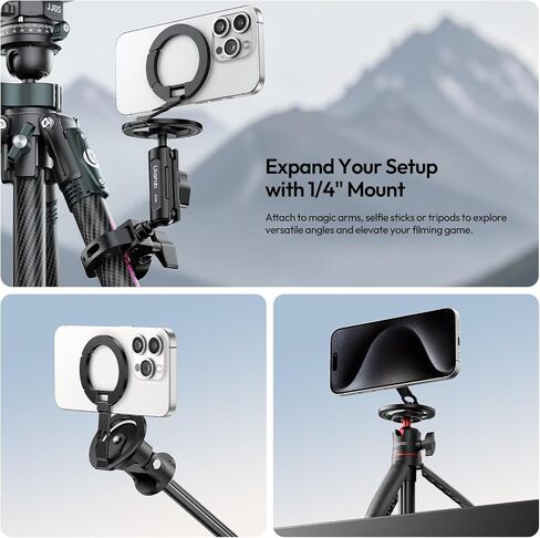 حامل بمقبض هاتف بحلقة مغناطيسية مزدوجة من ULANZI MA02، مصنوع من الألومنيوم لمسند MagSafe Gym المتوافق مع سلسلة iPhone 17-12، حامل ثلاثي للهاتف قابل للطي مع برغي 1/4 بوصة للبث المباشر لمدونة الفيديو in Kuwait
