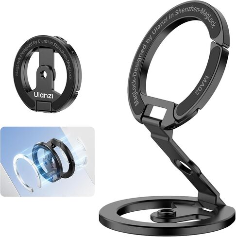 حامل بمقبض هاتف بحلقة مغناطيسية مزدوجة من ULANZI MA02، مصنوع من الألومنيوم لمسند MagSafe Gym المتوافق مع سلسلة iPhone 17-12، حامل ثلاثي للهاتف قابل للطي مع برغي 1/4 بوصة للبث المباشر لمدونة الفيديو in Kuwait