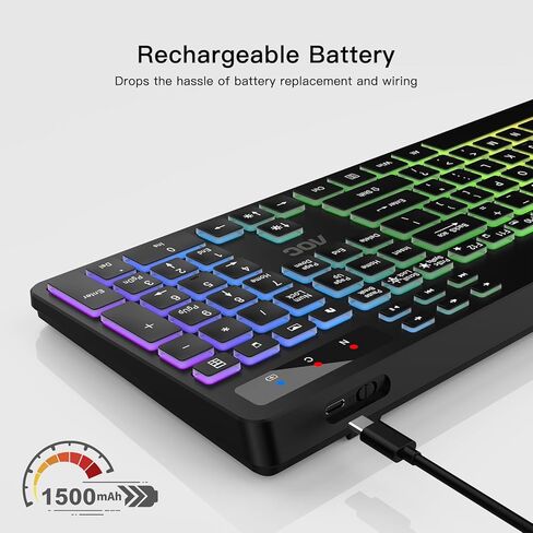 لوحة مفاتيح لاسلكية AOC KB600 مع إضاءة خلفية RGB بـ 7 ألوان، لوحة مفاتيح كمبيوتر كاملة الحجم 2.4 جيجا هرتز مع حامل الهاتف اللوحي، لوحة الأرقام، 22 مفتاح تشغيل سريع للوسائط المتعددة، قابلة لإعادة الشحن لأجهزة Mac وWindows in Kuwait