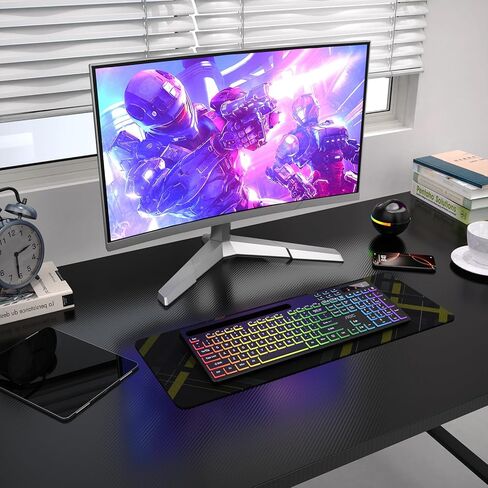 لوحة مفاتيح لاسلكية AOC KB600 مع إضاءة خلفية RGB بـ 7 ألوان، لوحة مفاتيح كمبيوتر كاملة الحجم 2.4 جيجا هرتز مع حامل الهاتف اللوحي، لوحة الأرقام، 22 مفتاح تشغيل سريع للوسائط المتعددة، قابلة لإعادة الشحن لأجهزة Mac وWindows in Kuwait