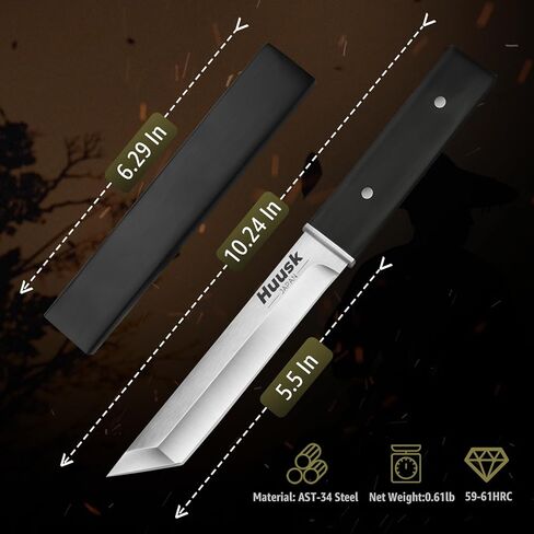 سكين شفرة ثابتة يابانية من huusk - سكين تانتو ساموراي مع غمد - سكاكين بقاء تانغ كاملة مع مقبض خشبي - سكاكين بوشكرافت للتخييم في الهواء الطلق، هدايا للرجال in Kuwait