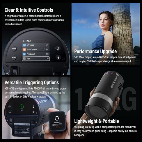 Godox AD300ProII 2026 Godox 300Ws Outdoor Flash | 2.4G Wireless TTL & HSS 1/8000s Strobe 16-Color Group Indicator Lights | 0.01s Recycle, 350 Flashes | 12W Bi-Color Modeling Lamp Portable Monolight in Saudi Arabia