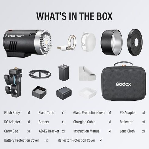 Godox AD300ProII 2026 Godox 300Ws Outdoor Flash | 2.4G Wireless TTL & HSS 1/8000s Strobe 16-Color Group Indicator Lights | 0.01s Recycle, 350 Flashes | 12W Bi-Color Modeling Lamp Portable Monolight in Saudi Arabia