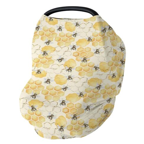 Honeycomb Bees Car Seat Covers for Babies Yellow Bee Honey Stretchy 5-in-1 Cover Adjustable Infant Carseat Cover Spring Summer Canopy Breathable Nursing Cover-Up in Saudi Arabia
