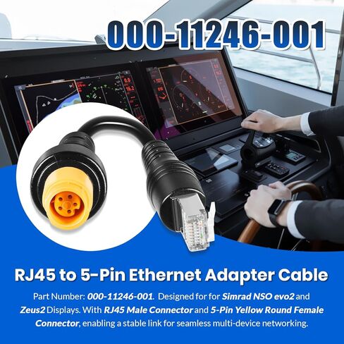 كابل محول إيثرنت RJ45 إلى 5-Pin 000-11246-001 لشاشات Simrad NSO evo2 وZeus2، موصل RJ45 ذكر إلى موصل أنثى دائري أصفر 5-Pin، كابل محول إيثرنت عالي السرعة in Kuwait