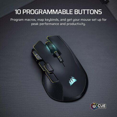ماوس الألعاب Corsair IRONCLAW Wireless SE - 26,000 نقطة في البوصة، تصميم مريح للأيدي الكبيرة، 10 أزرار قابلة للبرمجة، لموبا، FPS، MMO - أسود in Saudi Arabia